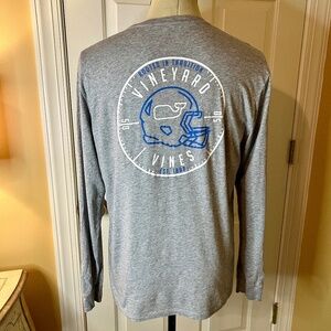 EUC Men's Vineyard Vines Gray Long Sleeve Football T-Shirt Tee Size MEDIUM